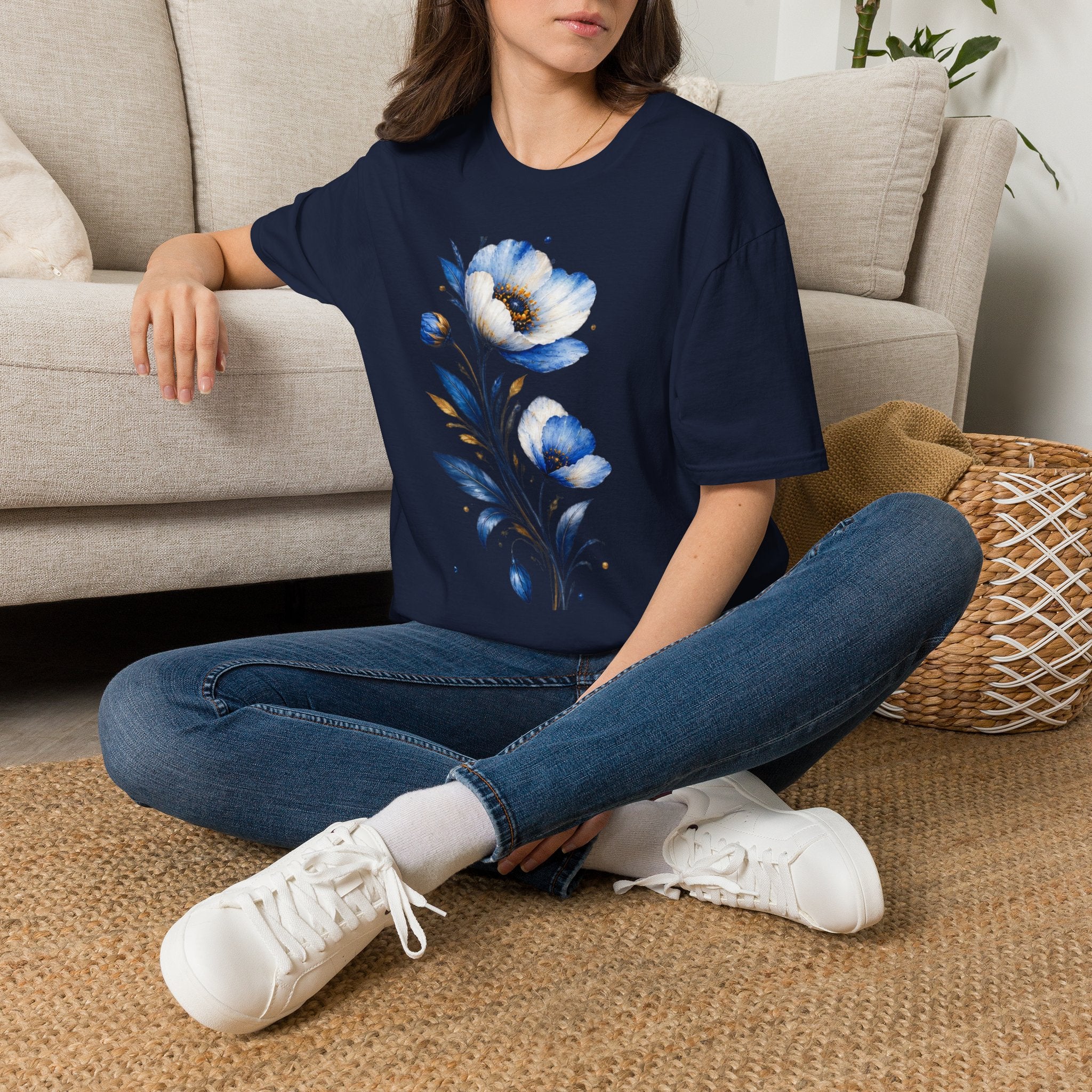 Blue Watercolor Floral T-Shirt