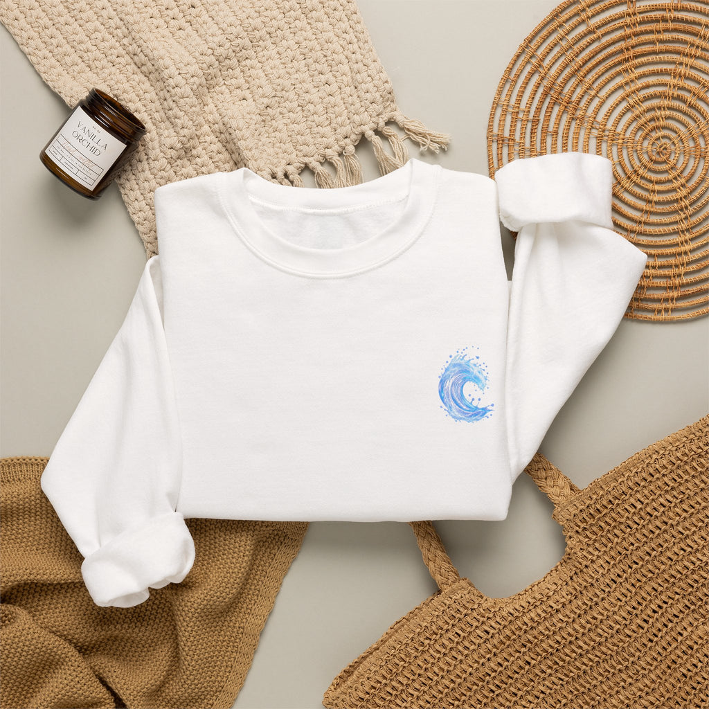Wave Graphic Sweatshirt — Blue Ocean Crest Crewneck
