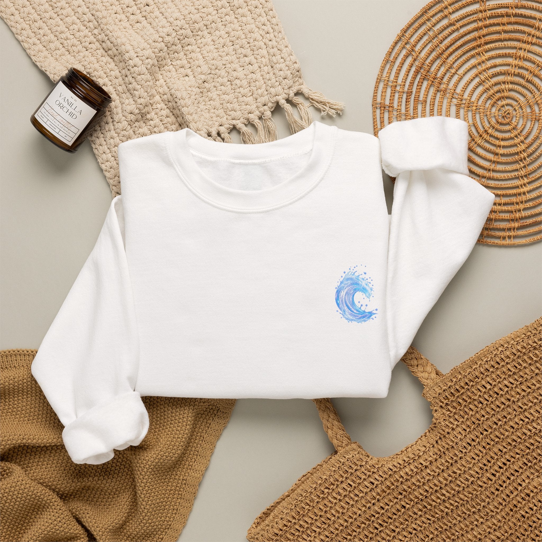Wave Graphic Sweatshirt — Blue Ocean Crest Crewneck