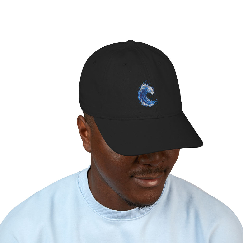 Embroidered Blue Wave Organic Baseball Cap — Eco-Friendly Surf Hat