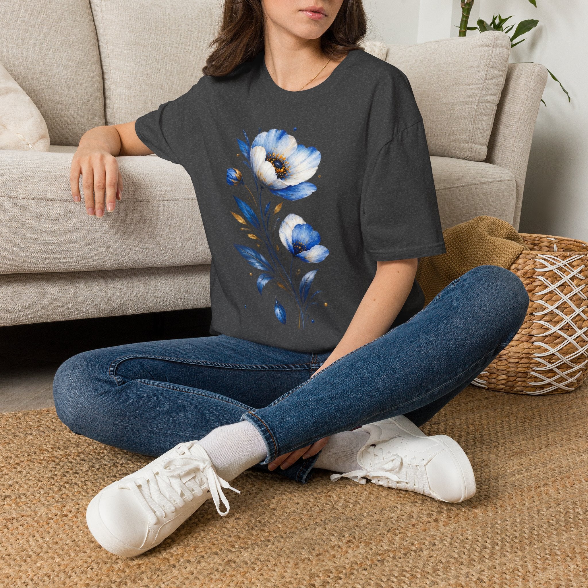 Blue Watercolor Floral T-Shirt
