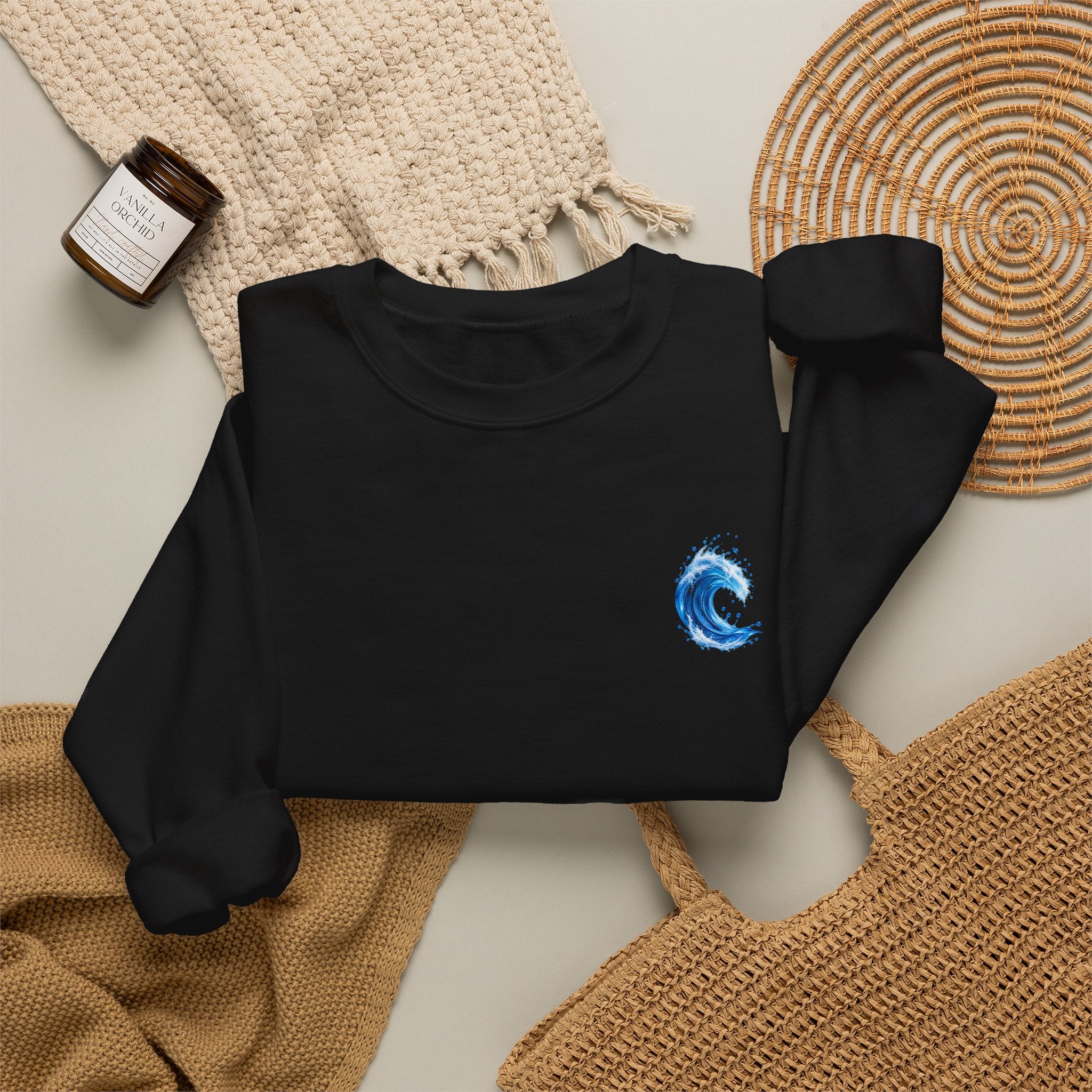 Wave Graphic Sweatshirt — Blue Ocean Crest Crewneck