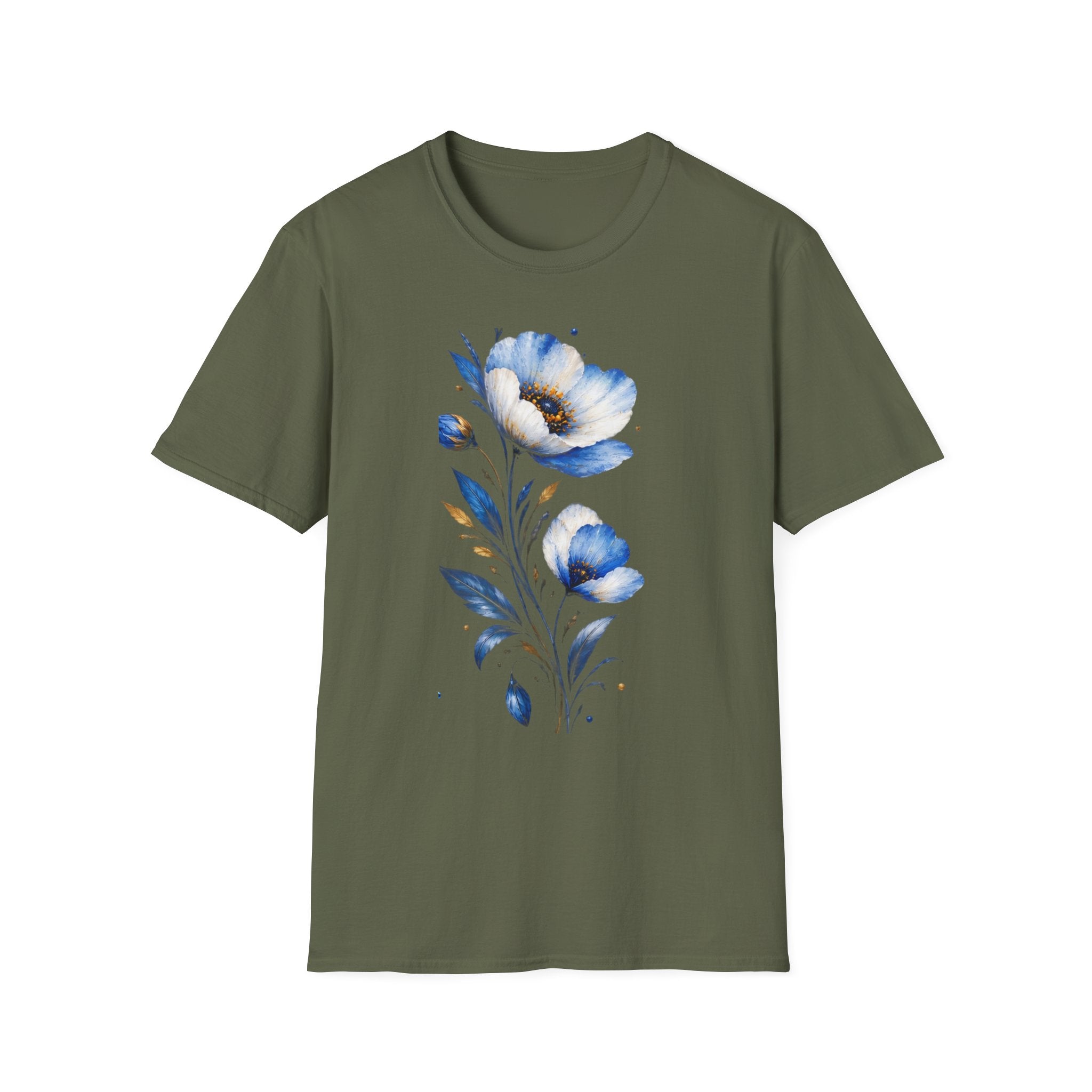 Blue Watercolor Floral T-Shirt