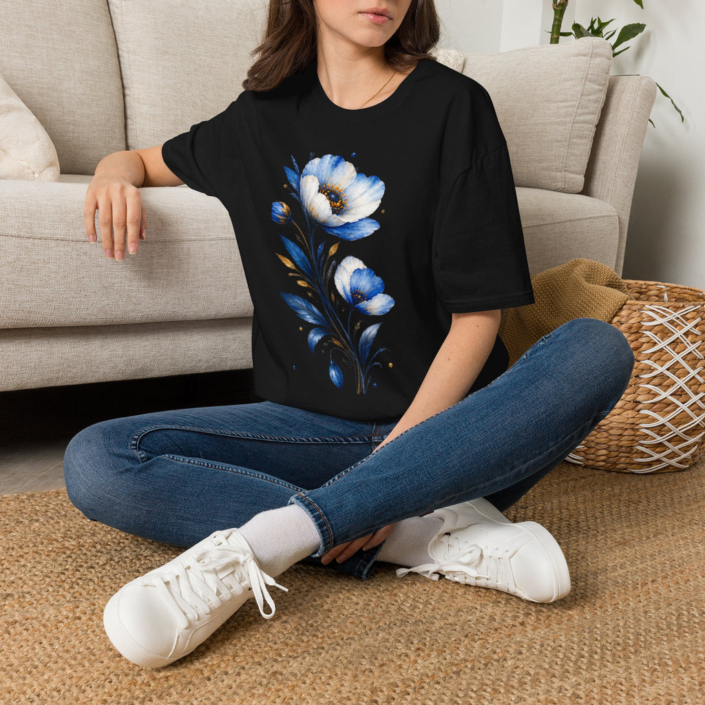 Blue Watercolor Floral T-Shirt