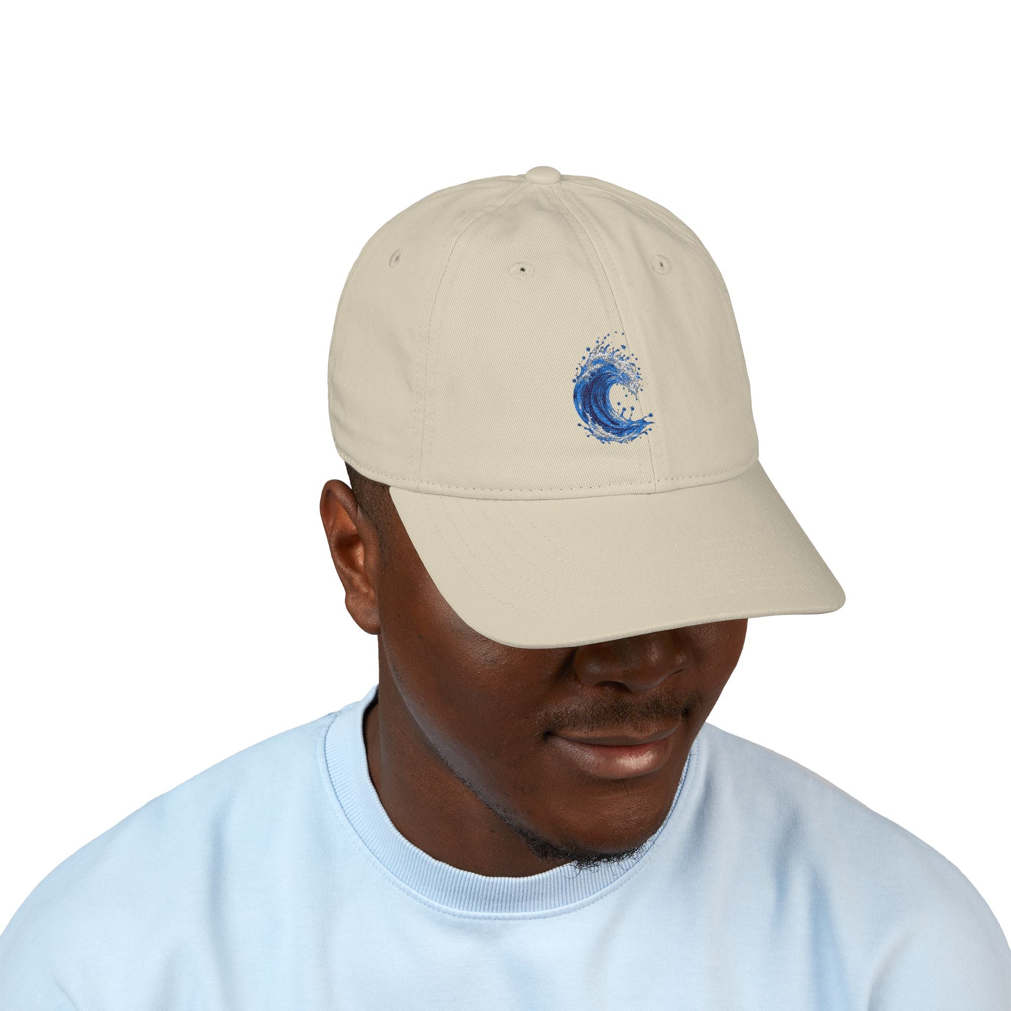 Embroidered Blue Wave Organic Baseball Cap — Eco-Friendly Surf Hat