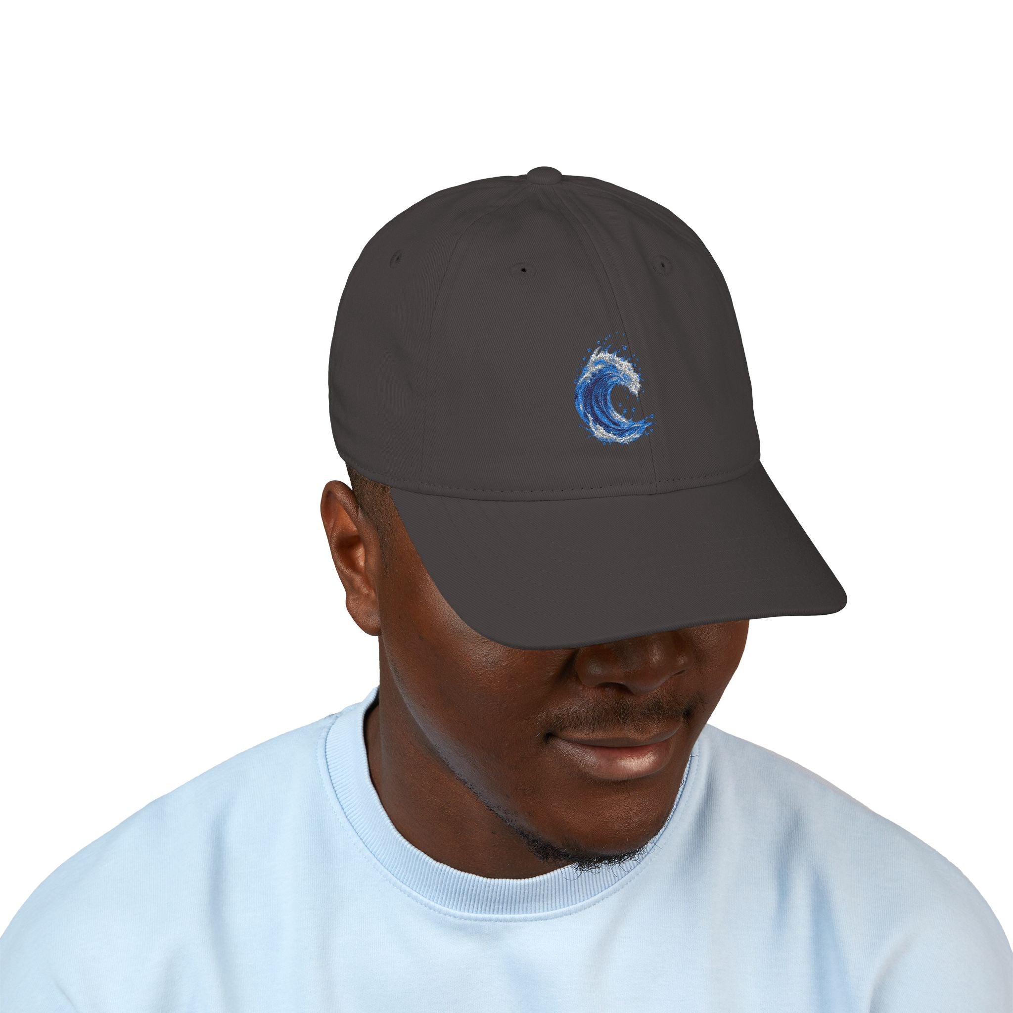 Embroidered Blue Wave Organic Baseball Cap — Eco-Friendly Surf Hat