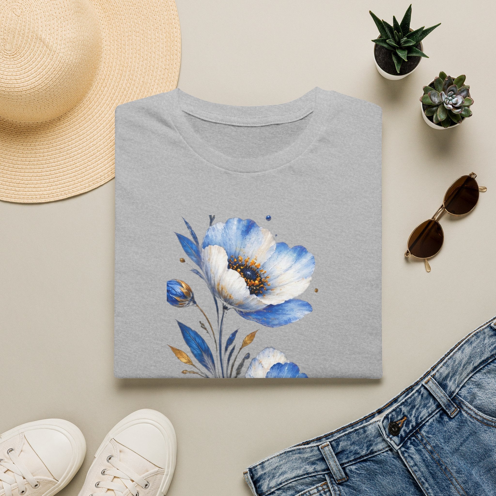 Blue Watercolor Floral T-Shirt