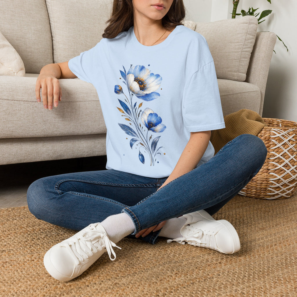 Blue Watercolor Floral T-Shirt