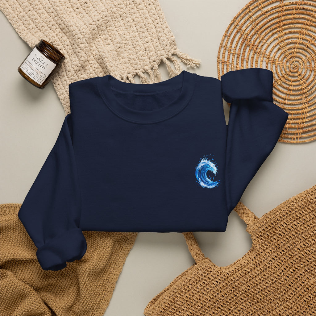 Wave Graphic Sweatshirt — Blue Ocean Crest Crewneck