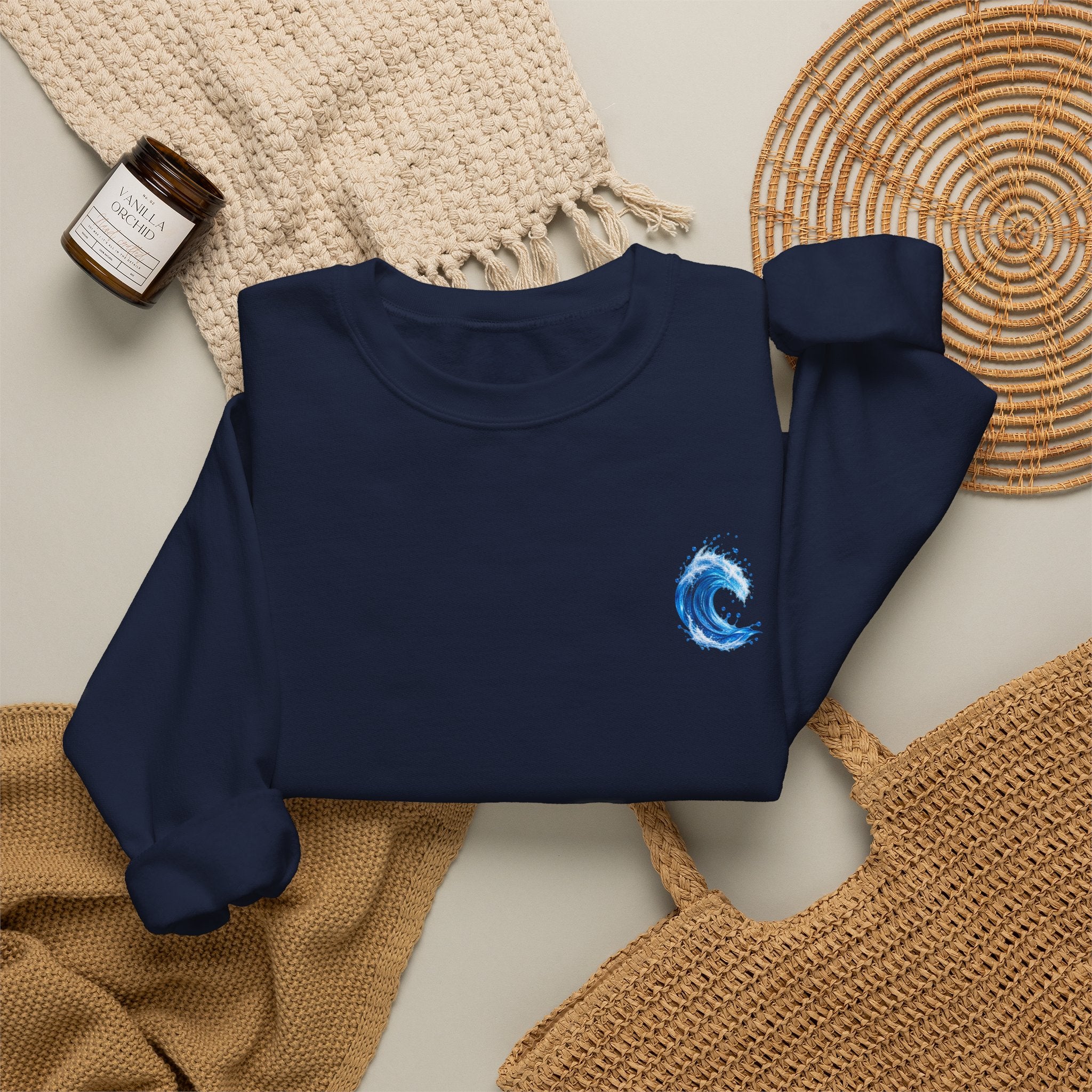 Wave Graphic Sweatshirt — Blue Ocean Crest Crewneck