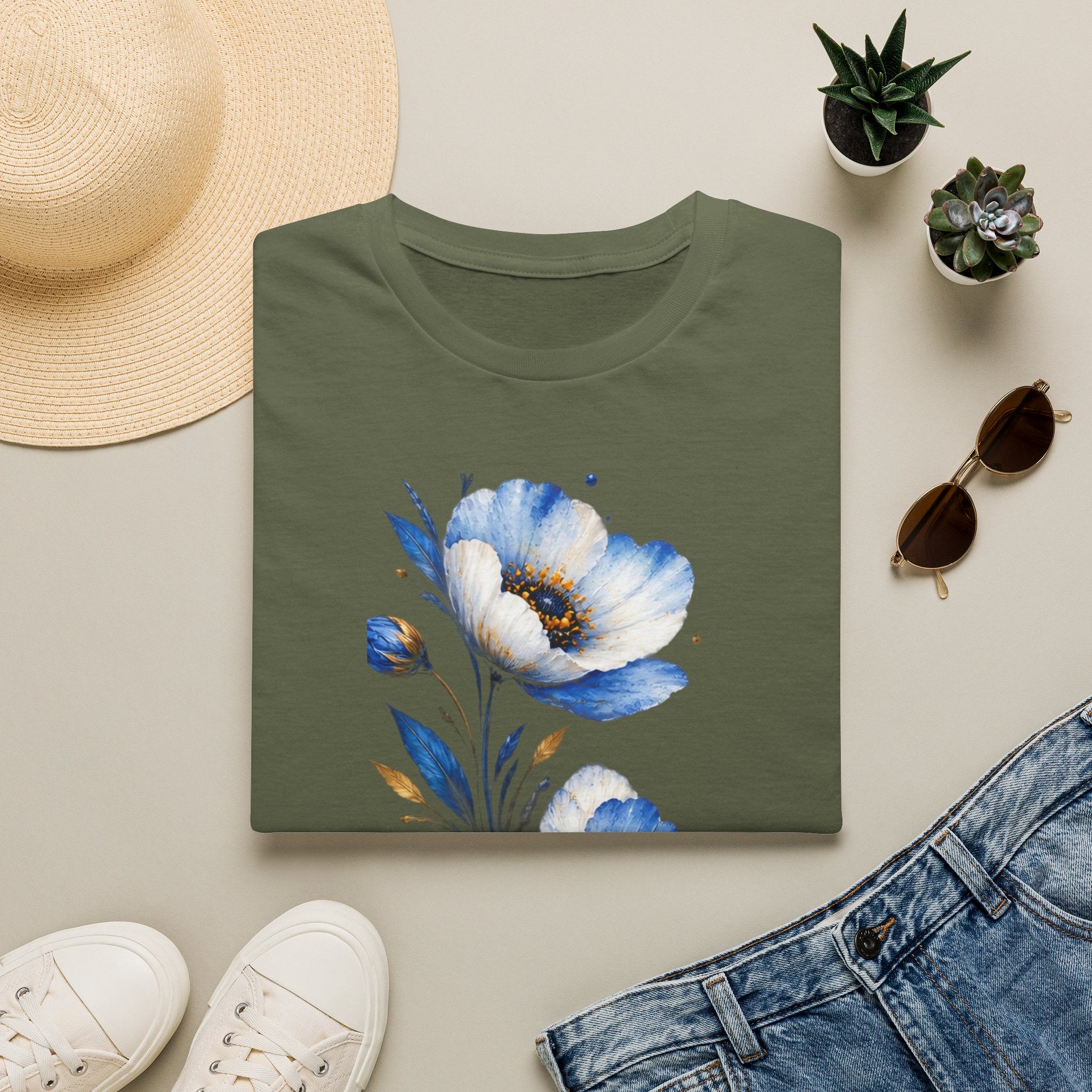 Blue Watercolor Floral T-Shirt