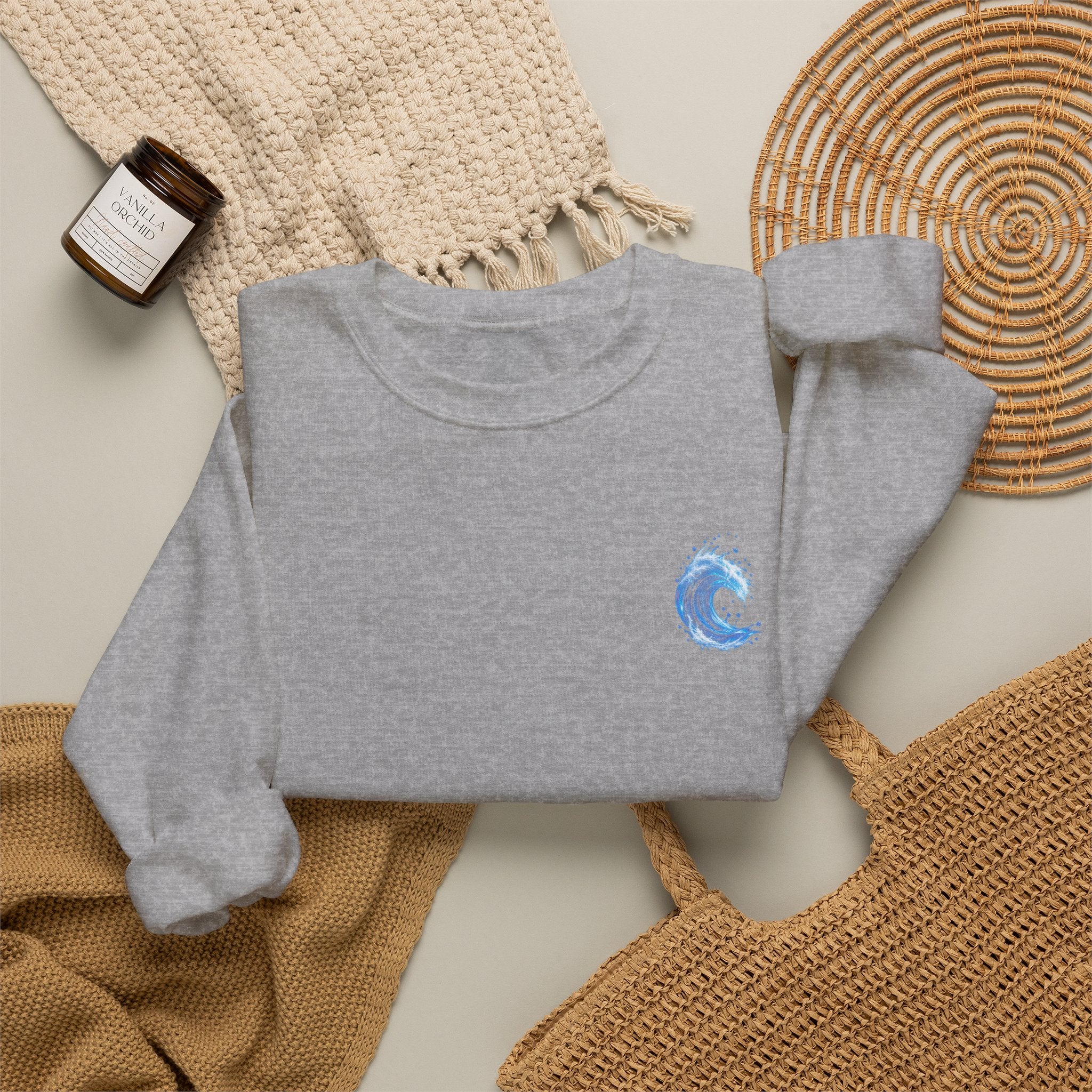Wave Graphic Sweatshirt — Blue Ocean Crest Crewneck