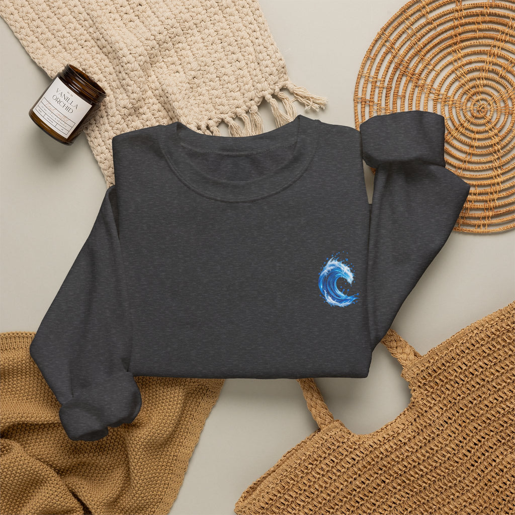 Wave Graphic Sweatshirt — Blue Ocean Crest Crewneck