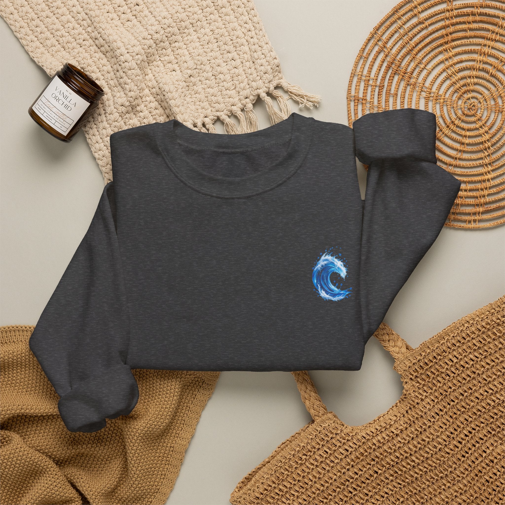 Wave Graphic Sweatshirt — Blue Ocean Crest Crewneck