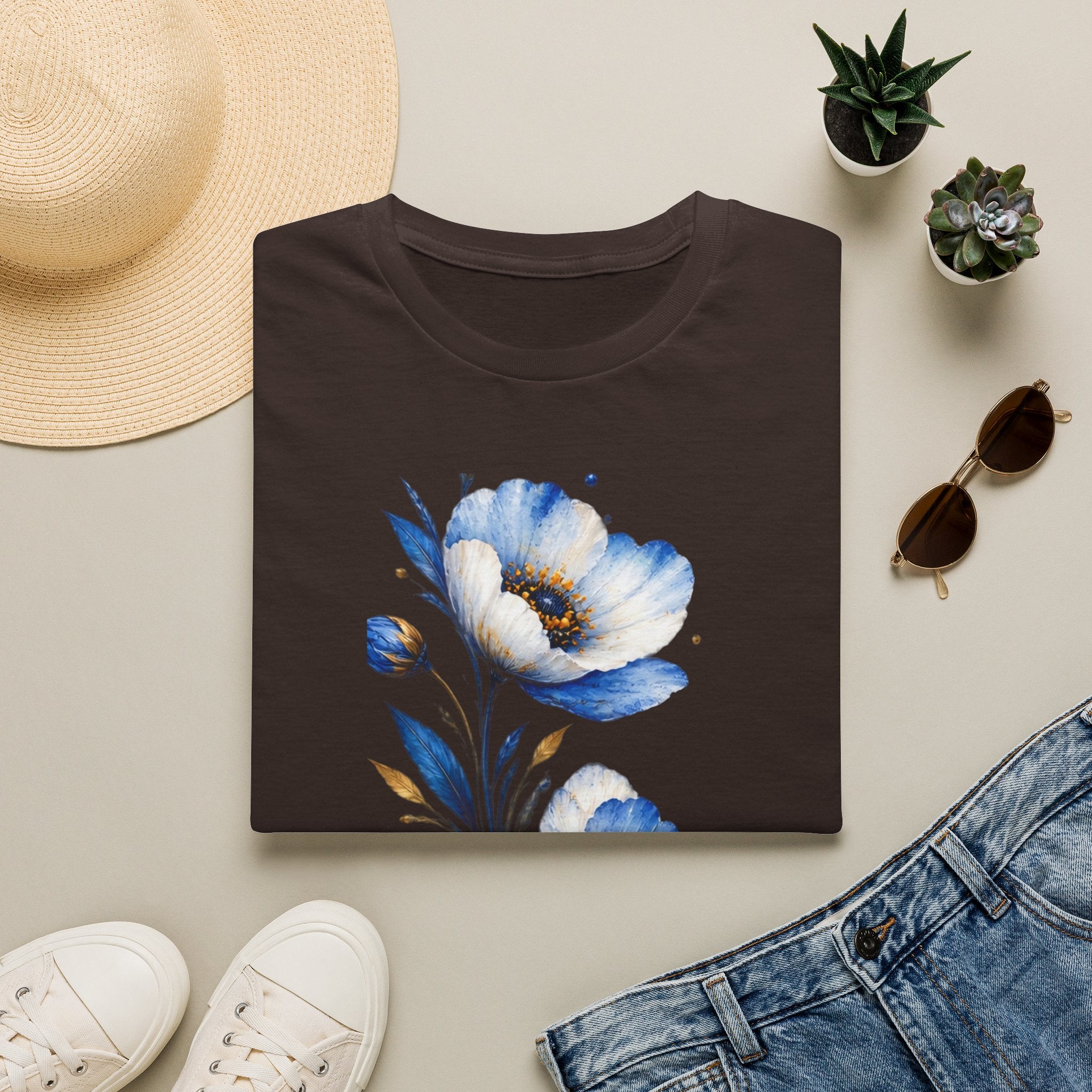 Blue Watercolor Floral T-Shirt