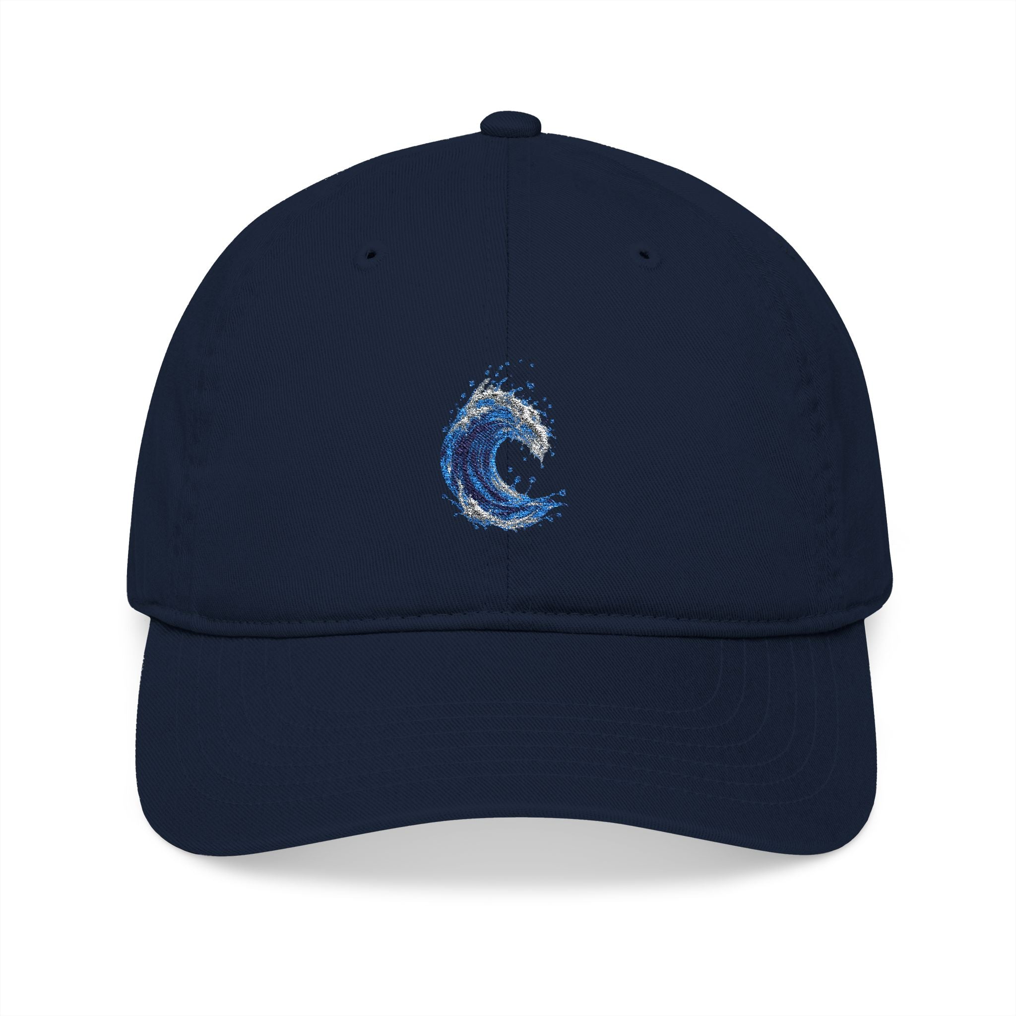 Embroidered Blue Wave Organic Baseball Cap — Eco-Friendly Surf Hat