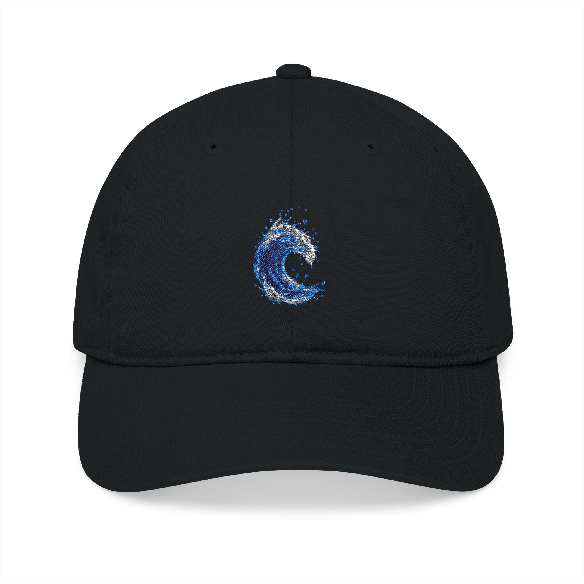 Embroidered Blue Wave Organic Baseball Cap — Eco-Friendly Surf Hat