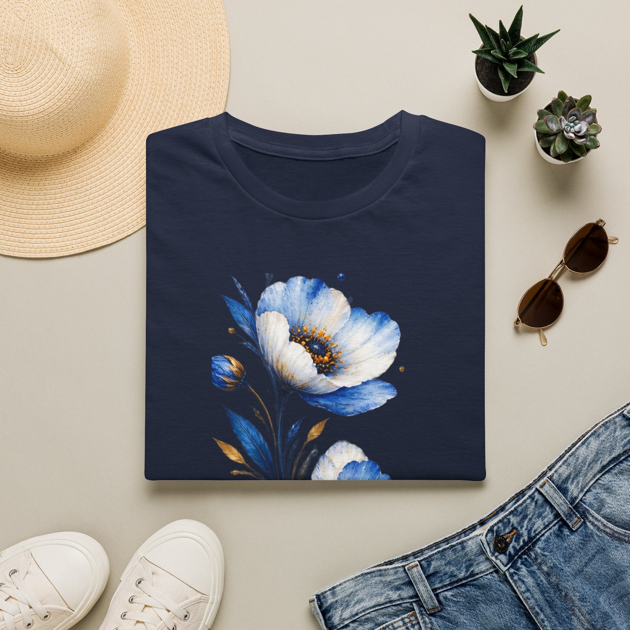 Blue Watercolor Floral T-Shirt