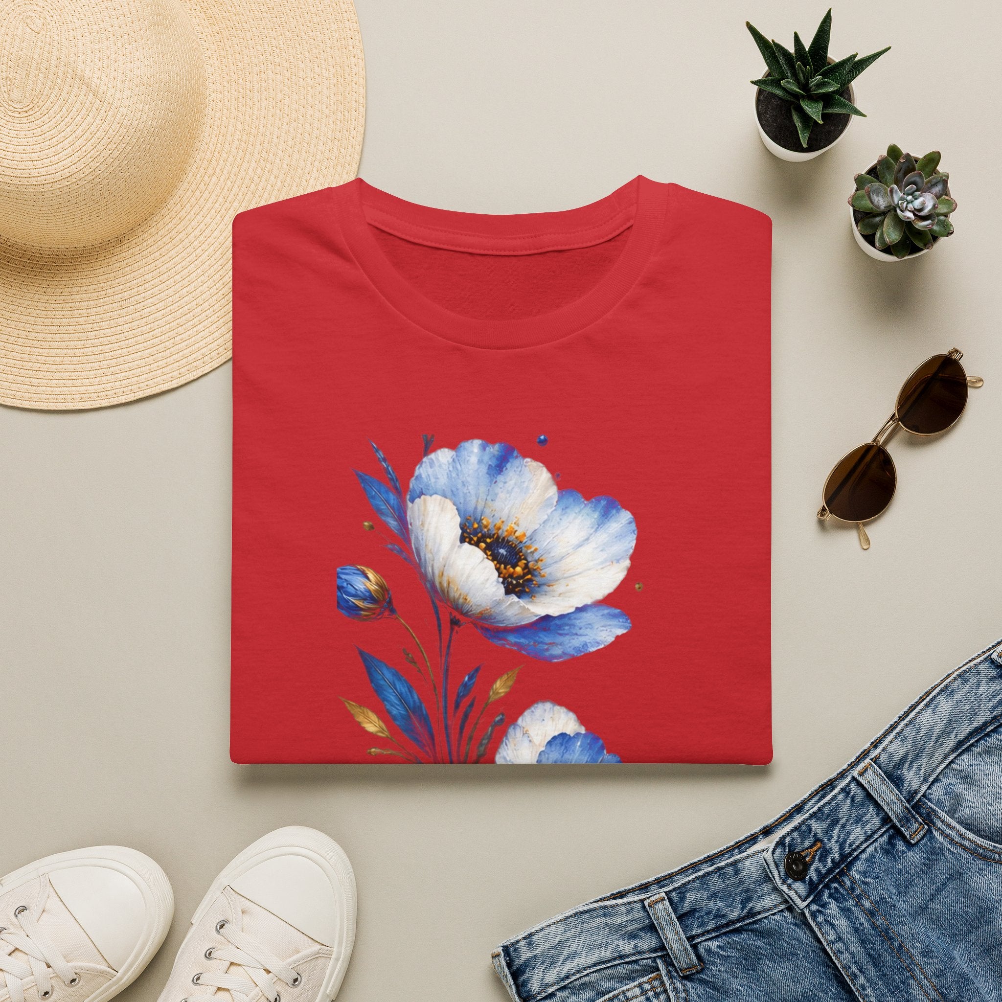 Blue Watercolor Floral T-Shirt
