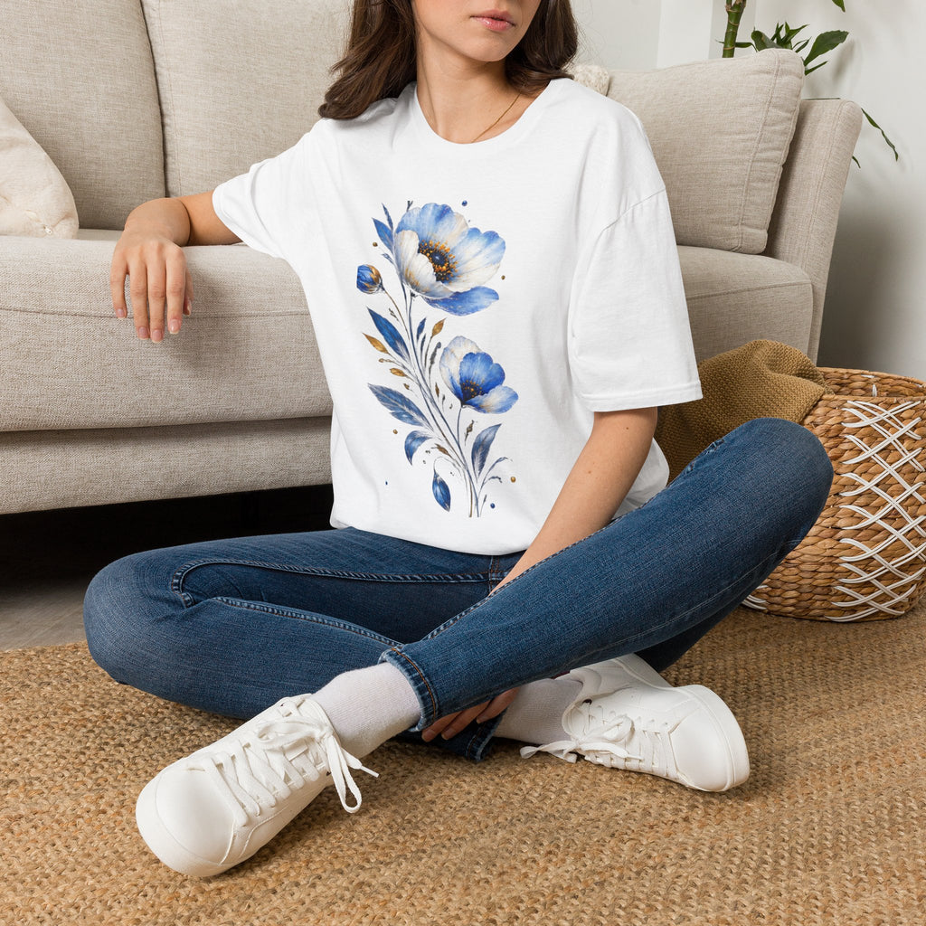 Blue Watercolor Floral T-Shirt