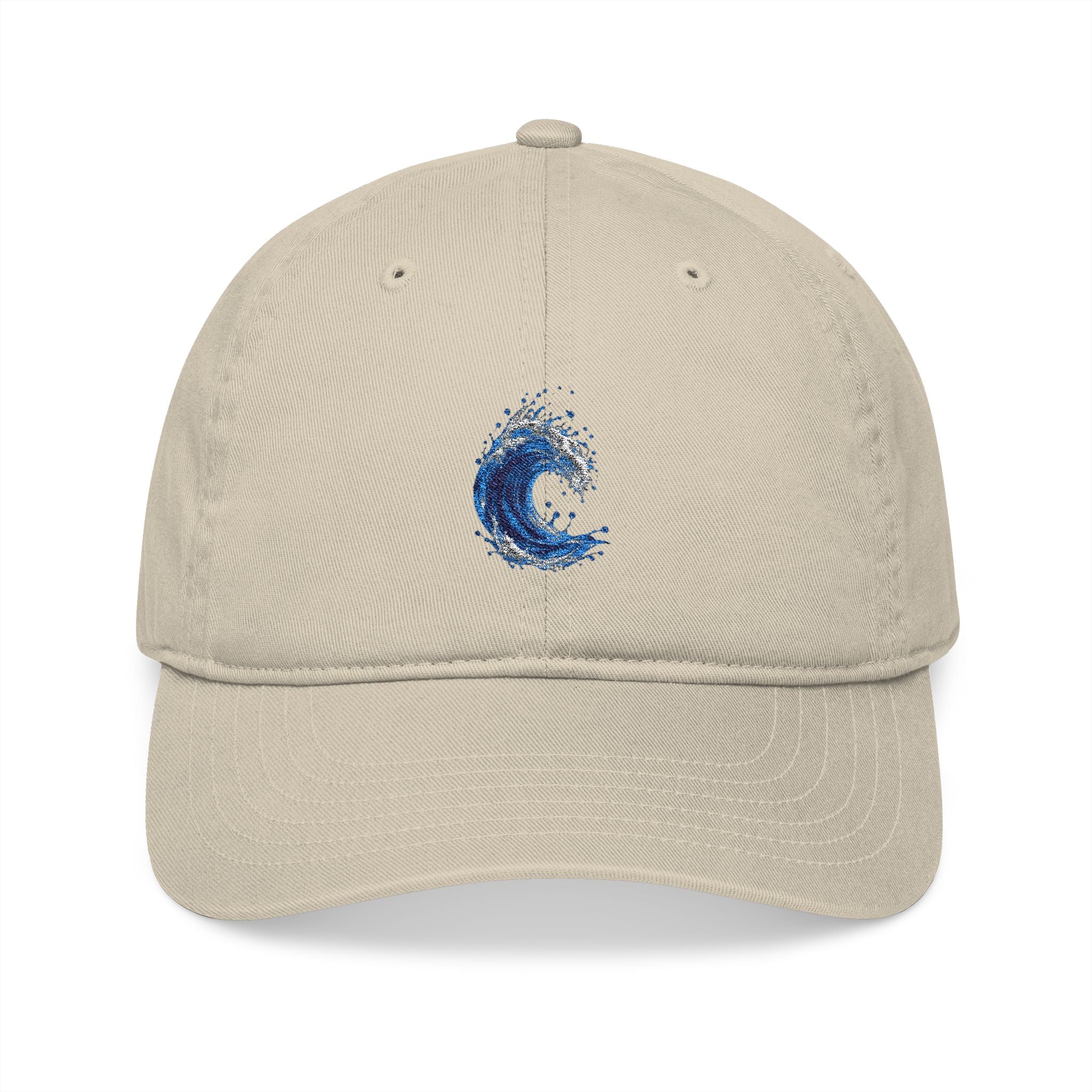 Embroidered Blue Wave Organic Baseball Cap — Eco-Friendly Surf Hat