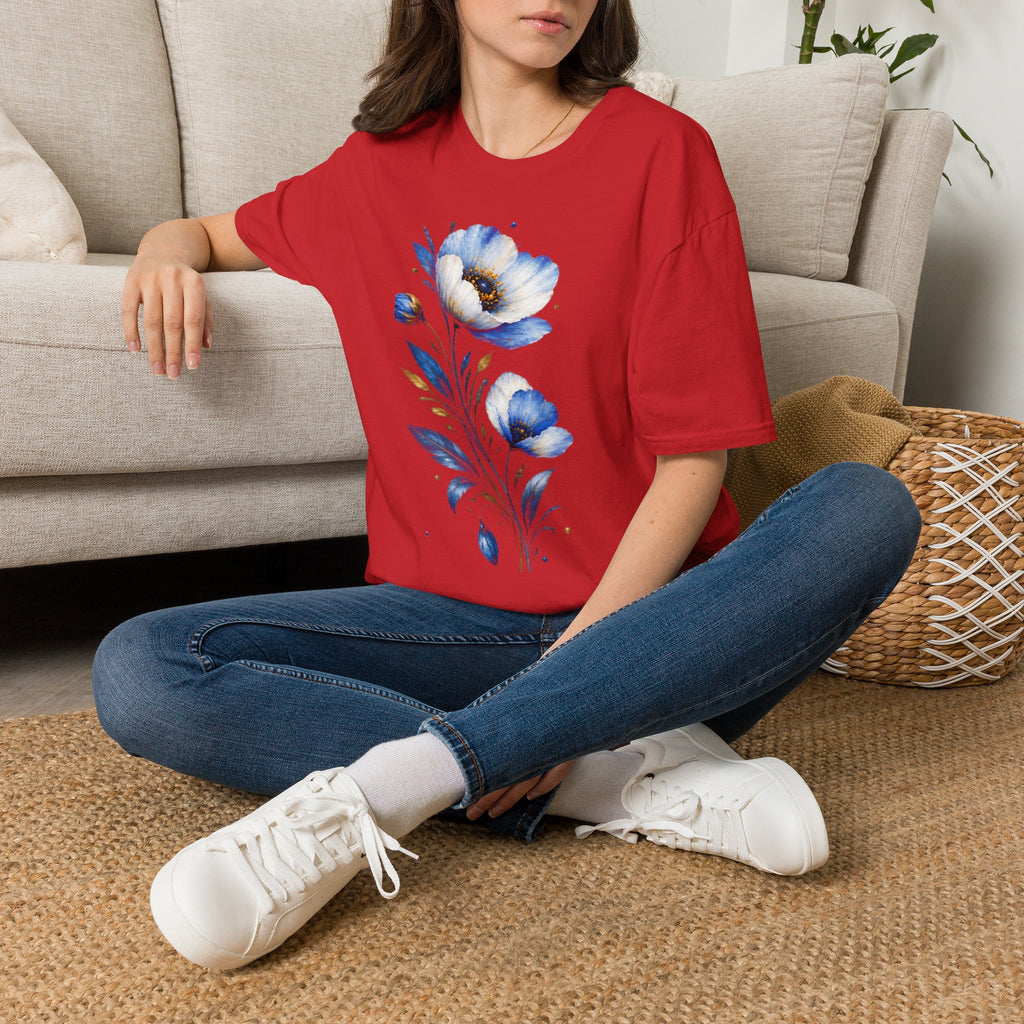 Blue Watercolor Floral T-Shirt