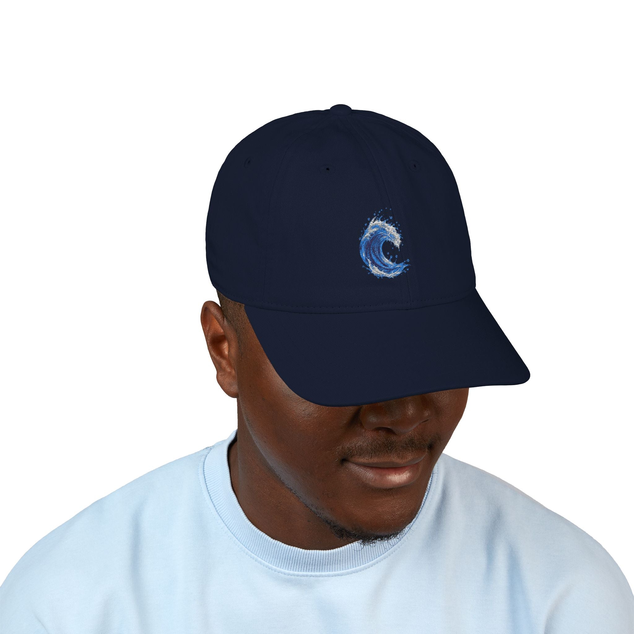 Embroidered Blue Wave Organic Baseball Cap — Eco-Friendly Surf Hat