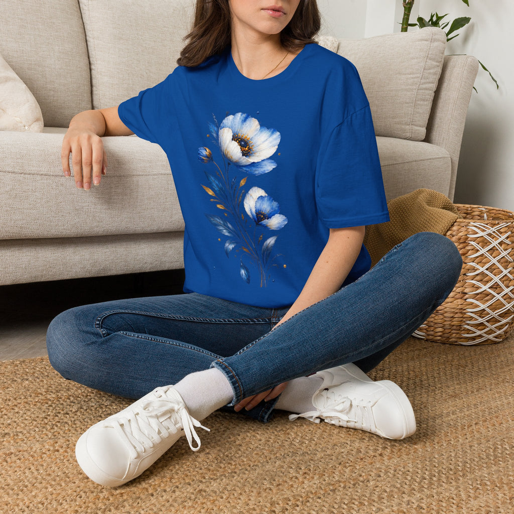 Blue Watercolor Floral T-Shirt