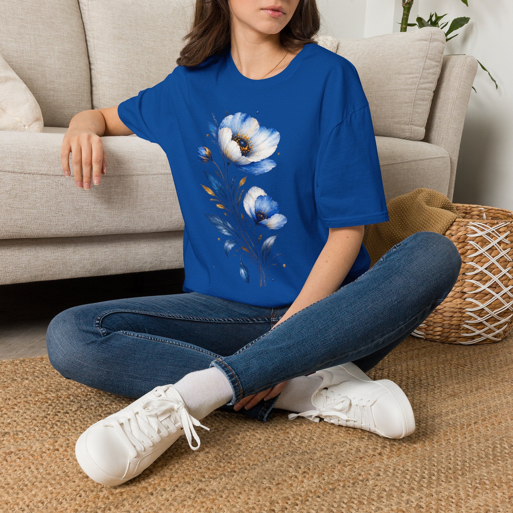Blue Watercolor Floral T-Shirt