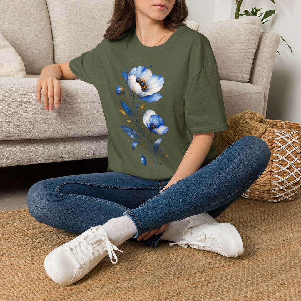 Blue Watercolor Floral T-Shirt