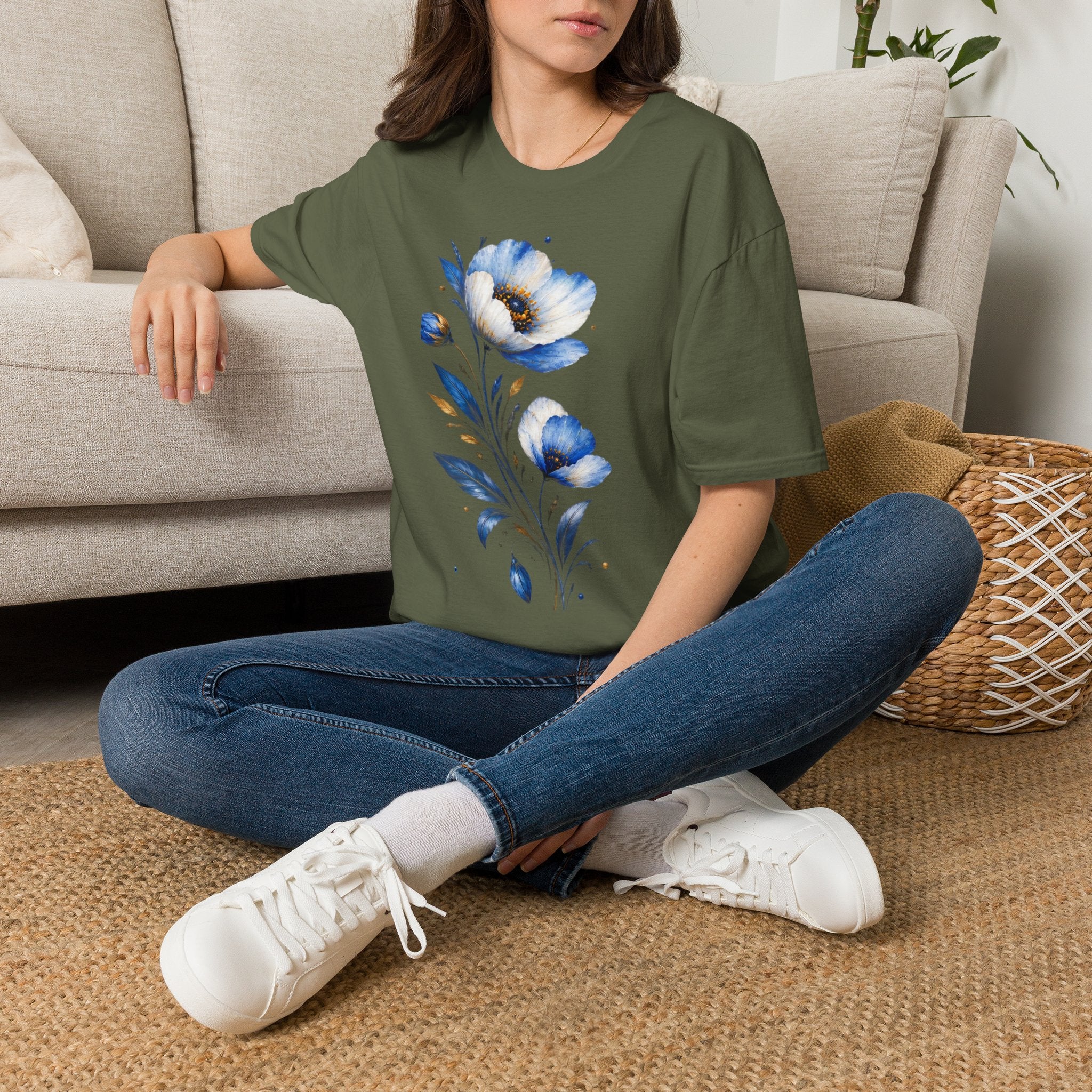 Blue Watercolor Floral T-Shirt