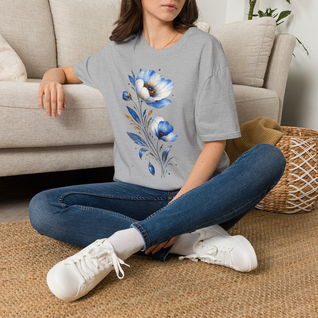 Blue Watercolor Floral T-Shirt