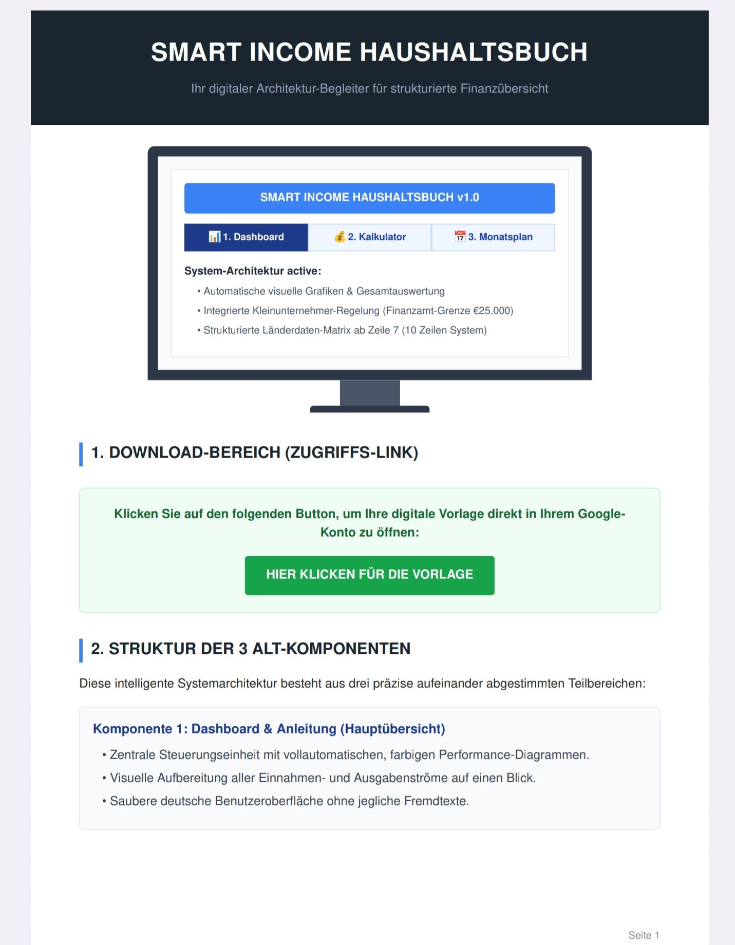 Intelligentes Haushaltsbuch & Digitaler Budgetplaner | Finanzplaner für Excel & Google Sheets